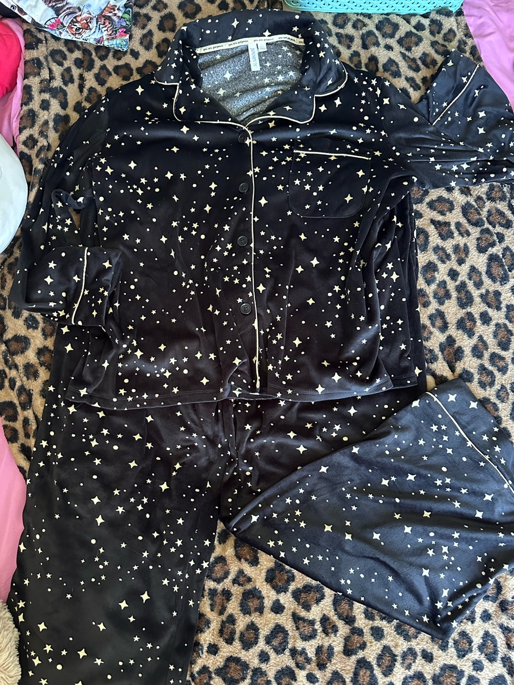 Star Print Black Pajama Set